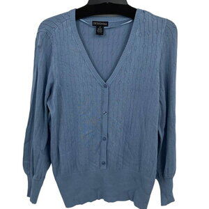 Design 365 Cardigan Sweater Size 2X Blue Button Detail Henley Diamond Knit